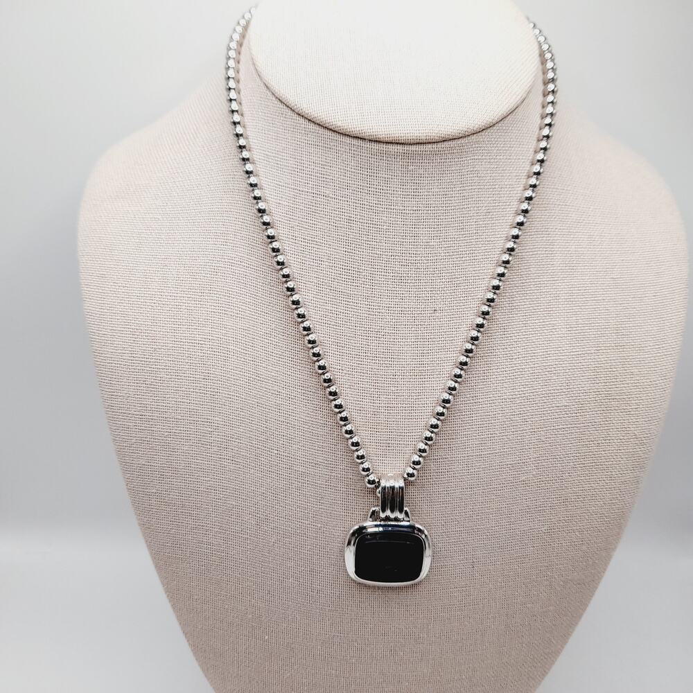 Monet Silver Tone Black Glass Pegasus Pendant Necklace – 16 Inches - Picture 1 of 9